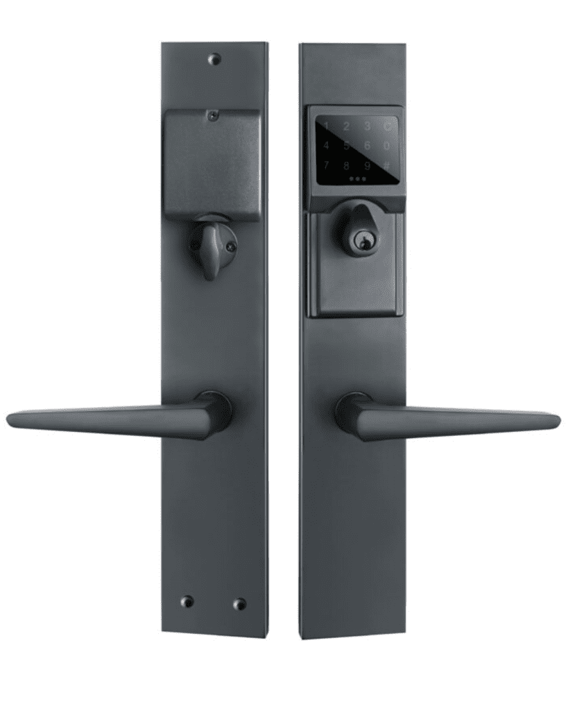 High-security electronic multipoint lock with keyless entry, advanced touch screen, and durable design for modern doors.