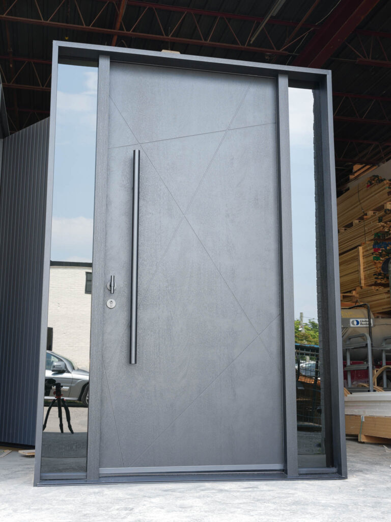 Fiberglass exterior door with modern shaker design