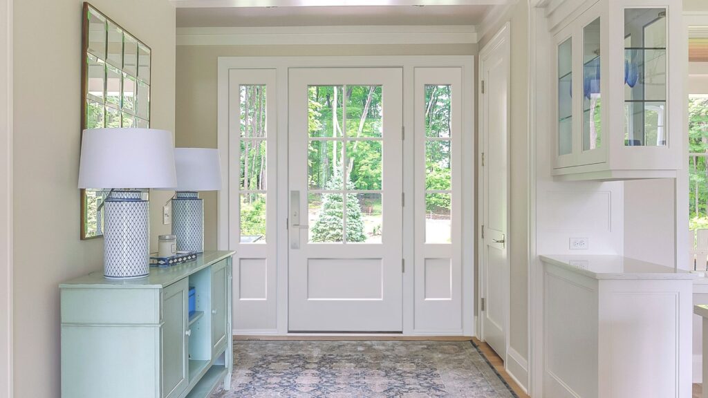 Fiberglass shaker entry door – modern front door with clean panel design and durable finish.