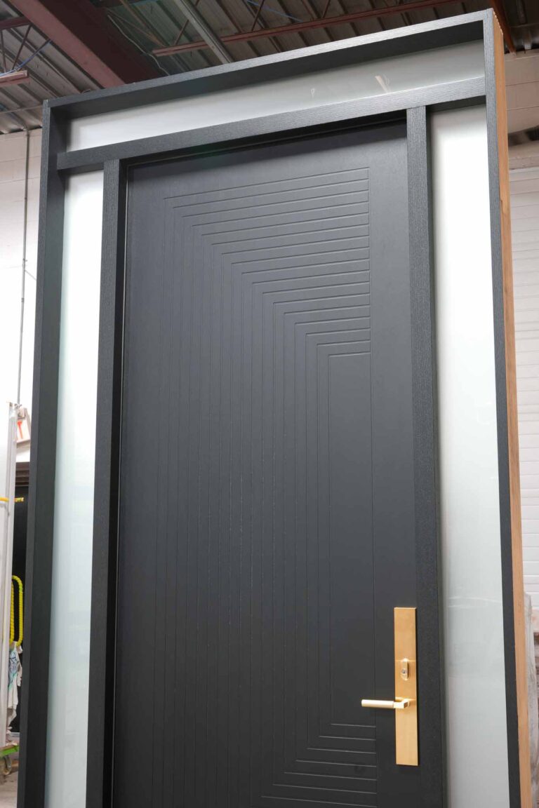 Durable fiberglass exterior entry door with modern design and high insulation value