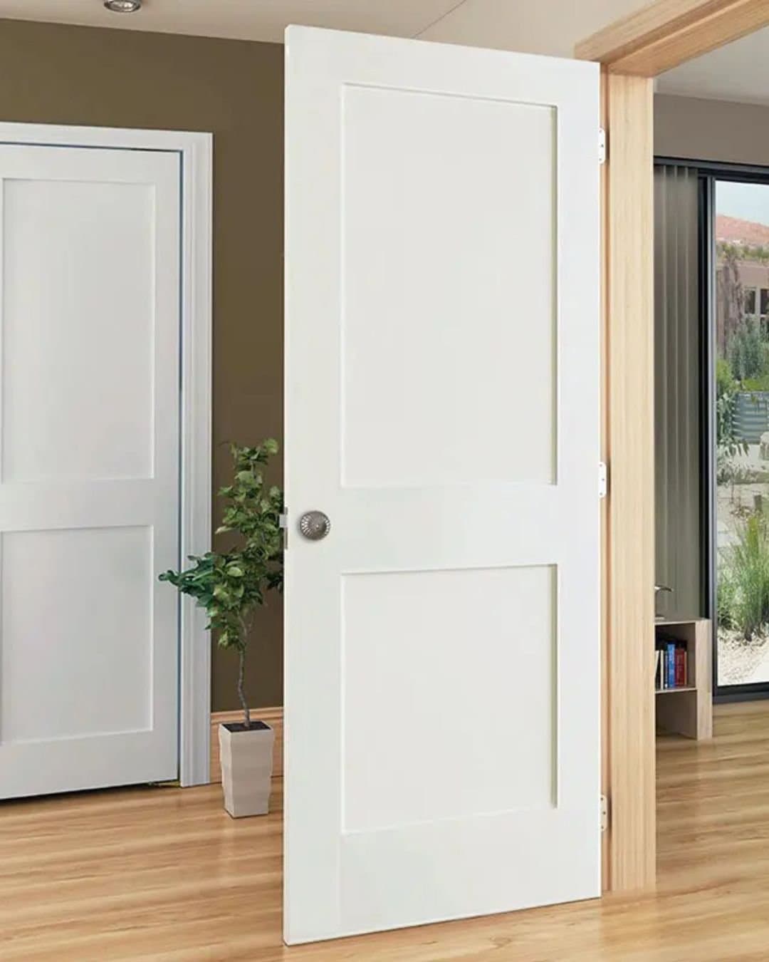 Wood moulding and door hardware detail
